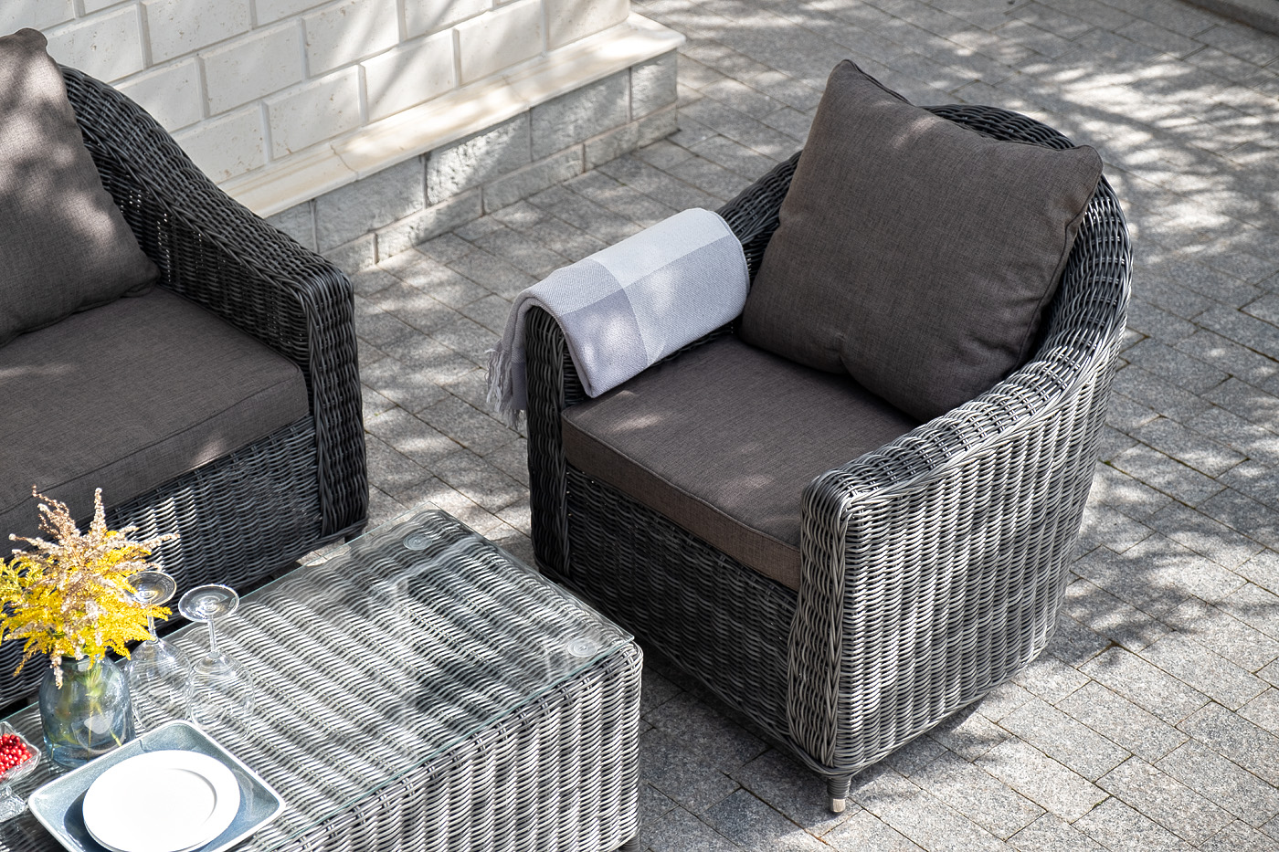 фото "кон панна" лаунж-зона из искусственного ротанга, цвет графит