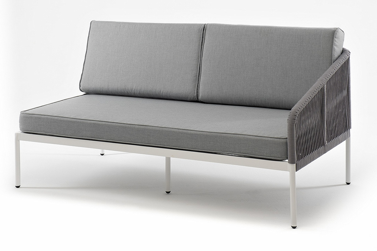 фото "канны" левый модуль плетеный из роупа, каркас алюминий темно-серый (ral7024) шагрень, роуп темно-серый круглый, ткань темно-серая