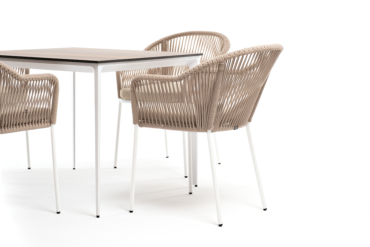 фото "малага" обеденная группа на 4 персоны со стульями "лион", каркас белый, роуп бежевый