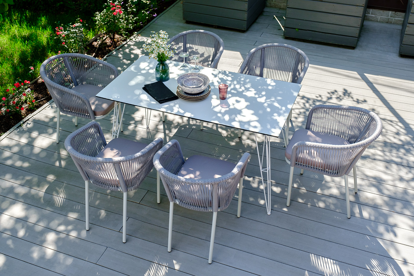 фото "милан" обеденная группа на 6 персон, цвет светло-серый с белым каркасом