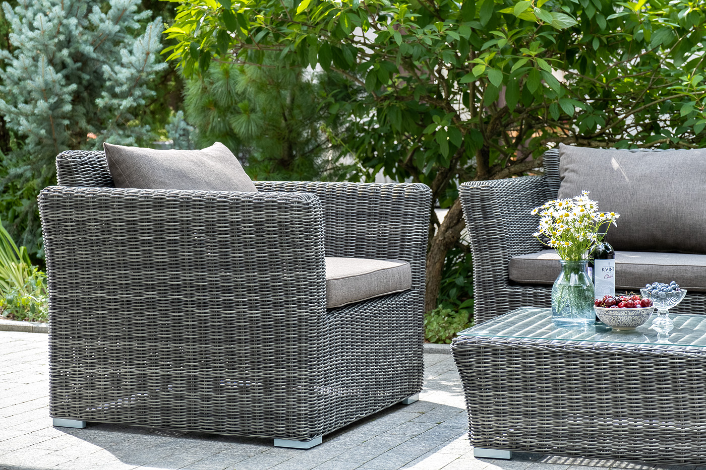 фото "капучино сингл" лаунж-зона из искусственного ротанга, цвет графит