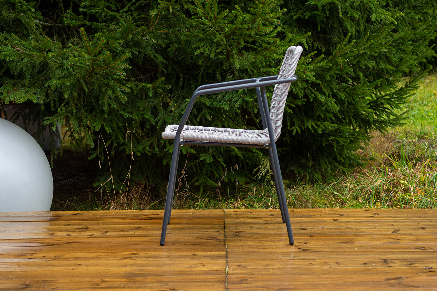 фото "тунис" стул плетеный из роупа, каркас алюминий темно-серый (ral7024), роуп светло-серый