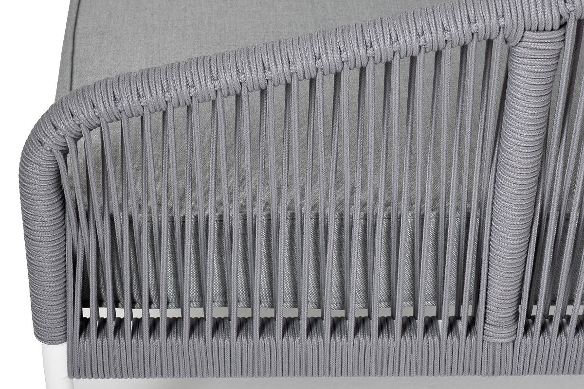 фото "канны" левый модуль плетеный из роупа, каркас алюминий белый муар, роуп светло-серый круглый, ткань светло-серая