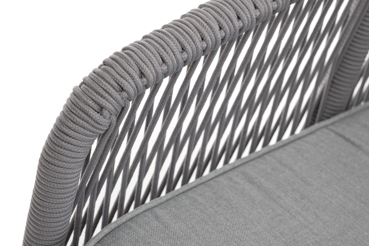 фото "канны" правый модуль плетеный из роупа, каркас алюминий белый шагрень, роуп светло-серый круглый, ткань светло-серая