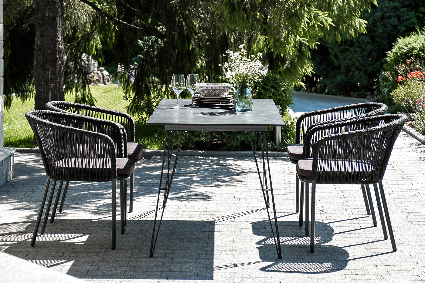 фото "руссо" обеденный стол из hpl 150х80см, цвет "черный мрамор"