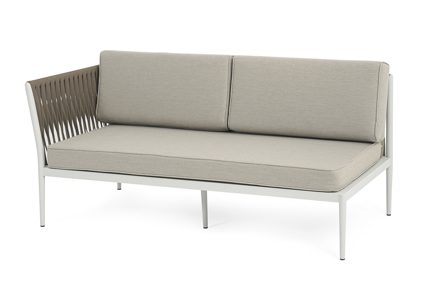 фото "касабланка" правый модуль плетеный из роупа, каркас алюминий светло-серый (ral7035) муар, роуп серо-коричневый 23мм, ткань бежевая 15052