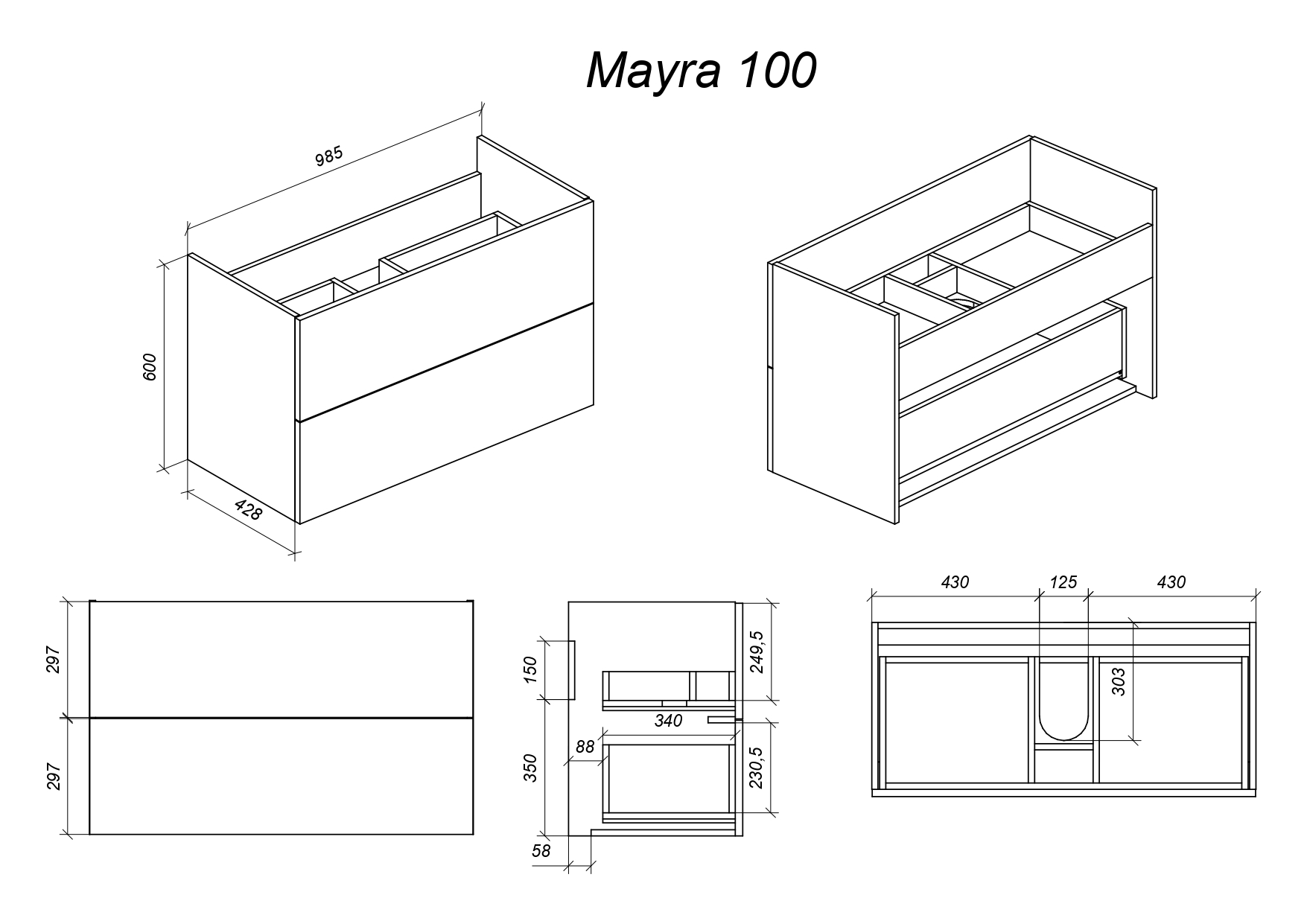 фото тумба с 2-мя ящ. и раковиной под умывальник mayra 100