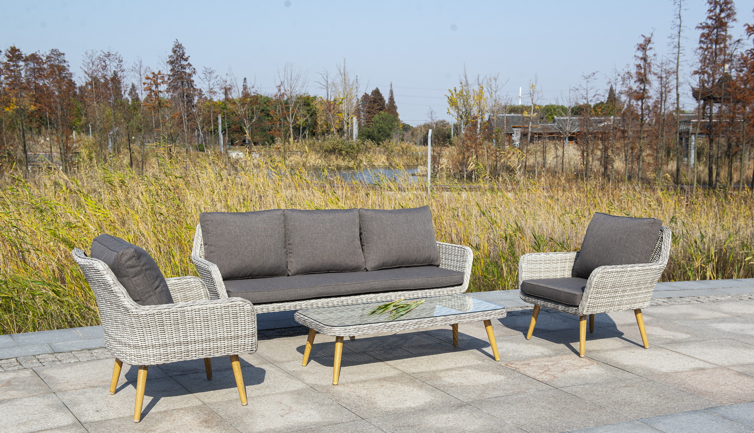 фото "прованс" диван из искусственного ротанга трехместный, цвет бежевый