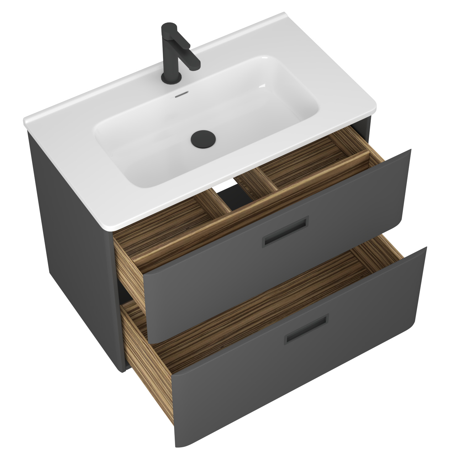 фото тумба 2 ящ. tuscany 80 с раковиной, графит матовый