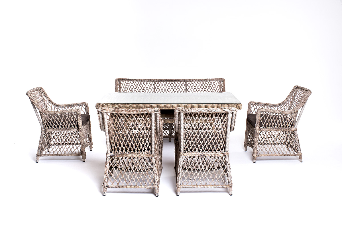 фото "катания" обеденная группа плетеная на 6 персон, цвет бежевый