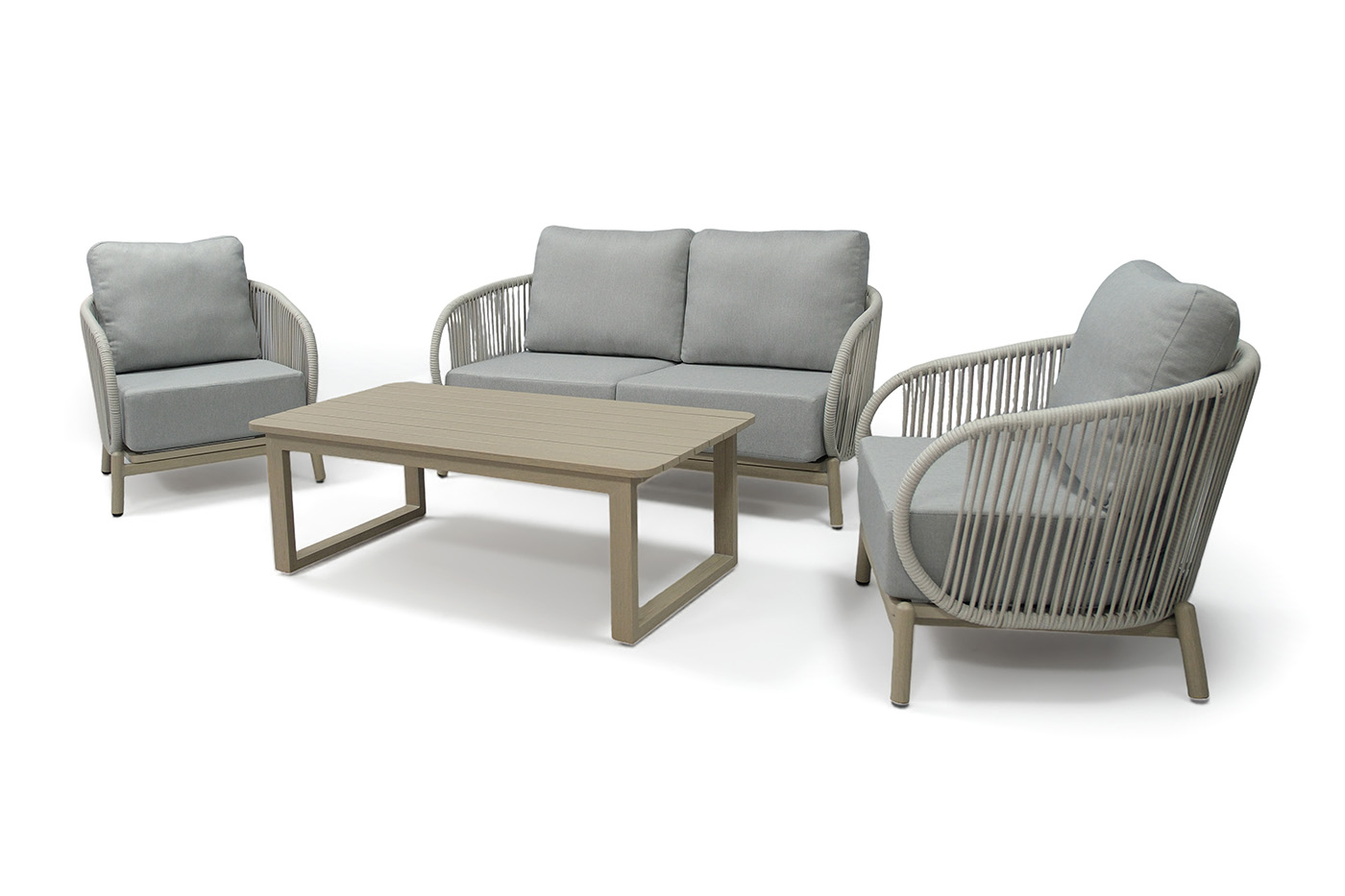 фото "прато" лаунж-зона из искусственного ротанга на 4 персоны, цвет светло-серый