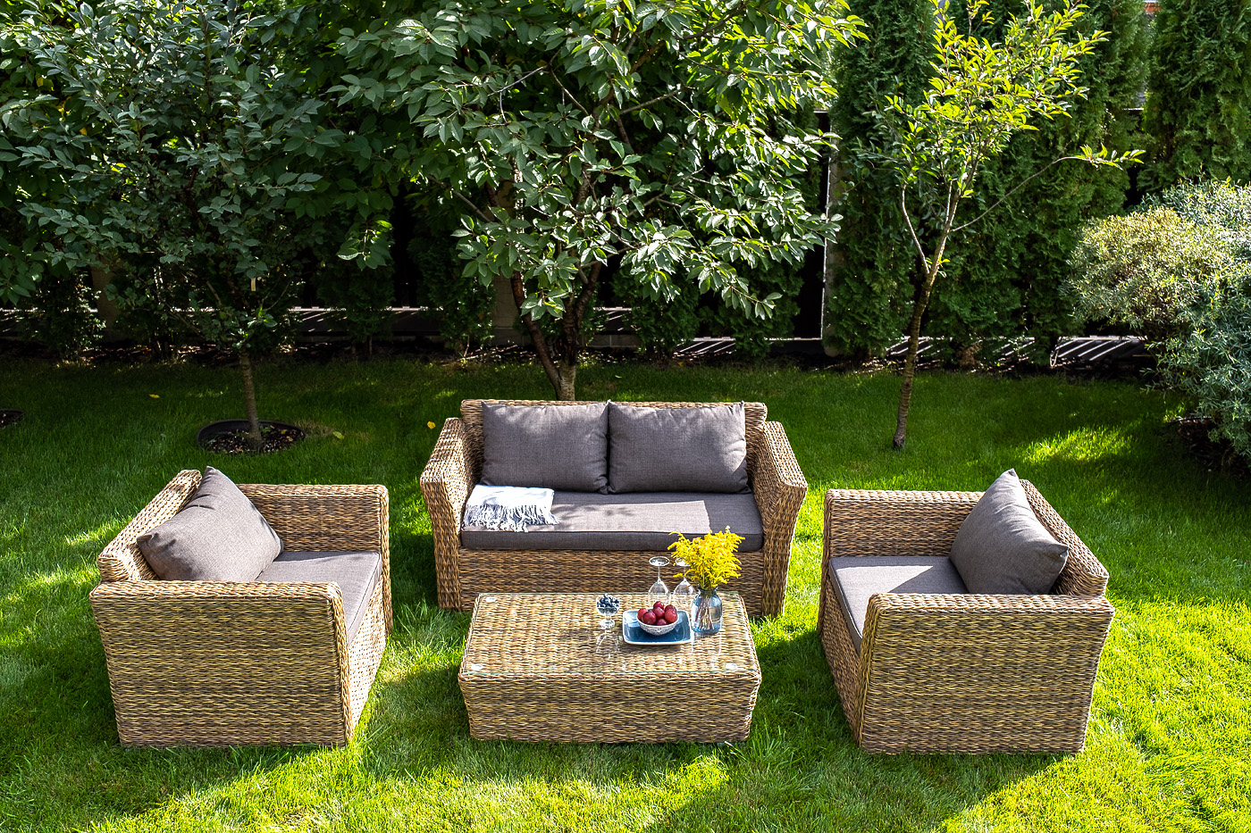 фото "капучино сингл" лаунж-зона из искусственного ротанга (гиацинт), цвет соломенный