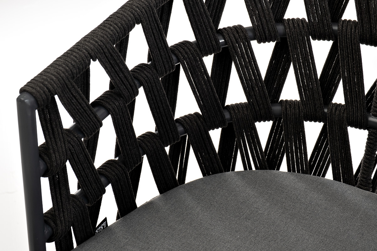 фото "диего" стул плетеный из роупа, основание дуб, каркас из стали темно-серый (ral7024) муар, роуп темно-серый круглый, ткань темно-серая 027