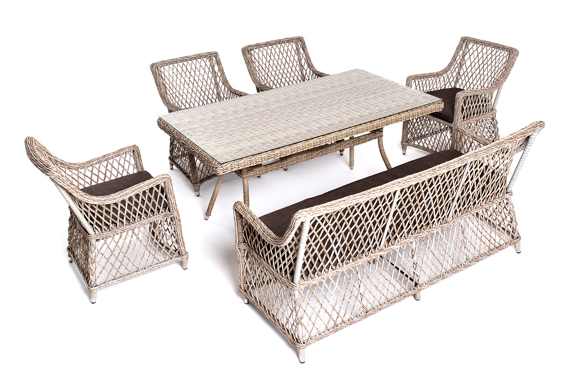 фото "катания" обеденная группа плетеная на 6 персон, цвет бежевый