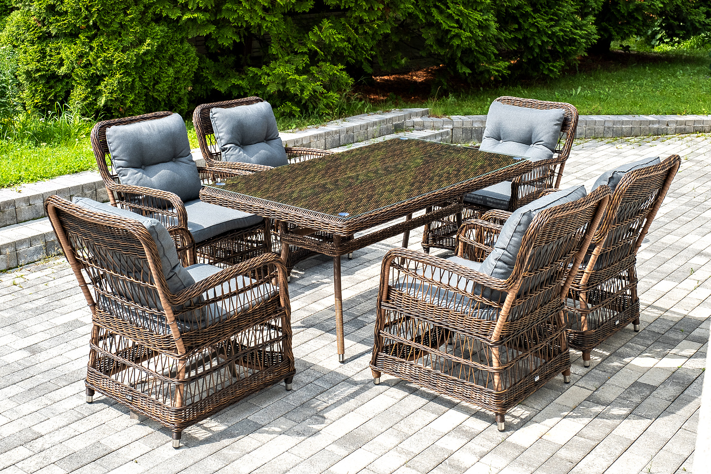 фото "цесена" обеденная группа плетеная из искусственного ротанга, цвет коричневый