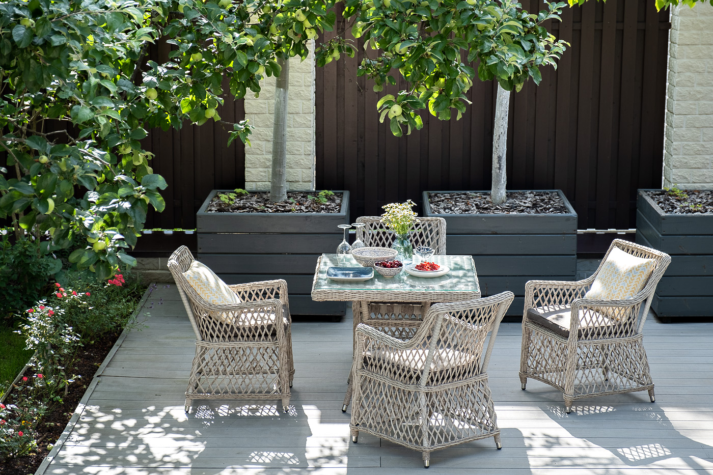 фото "айриш" обеденная группа плетеная на 4 персоны, цвет бежевый