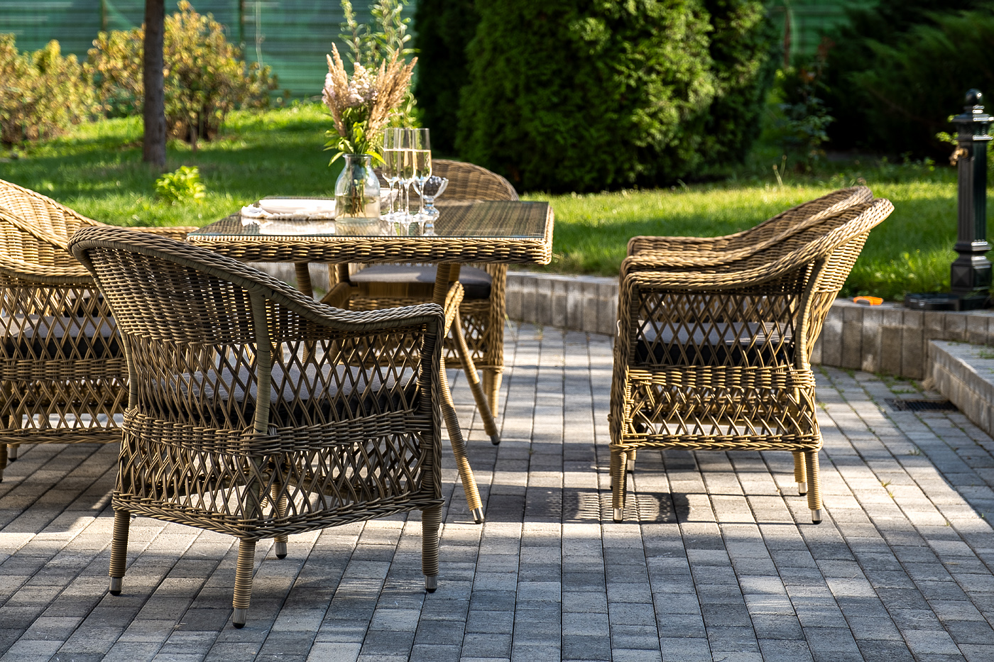 фото "амароне" обеденная группа из искусственного ротанга на 6 персон, цвет соломенный