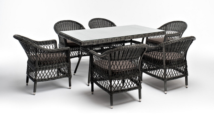 фото "амароне" обеденная группа из искусственного ротанга на 6 персон, цвет графит