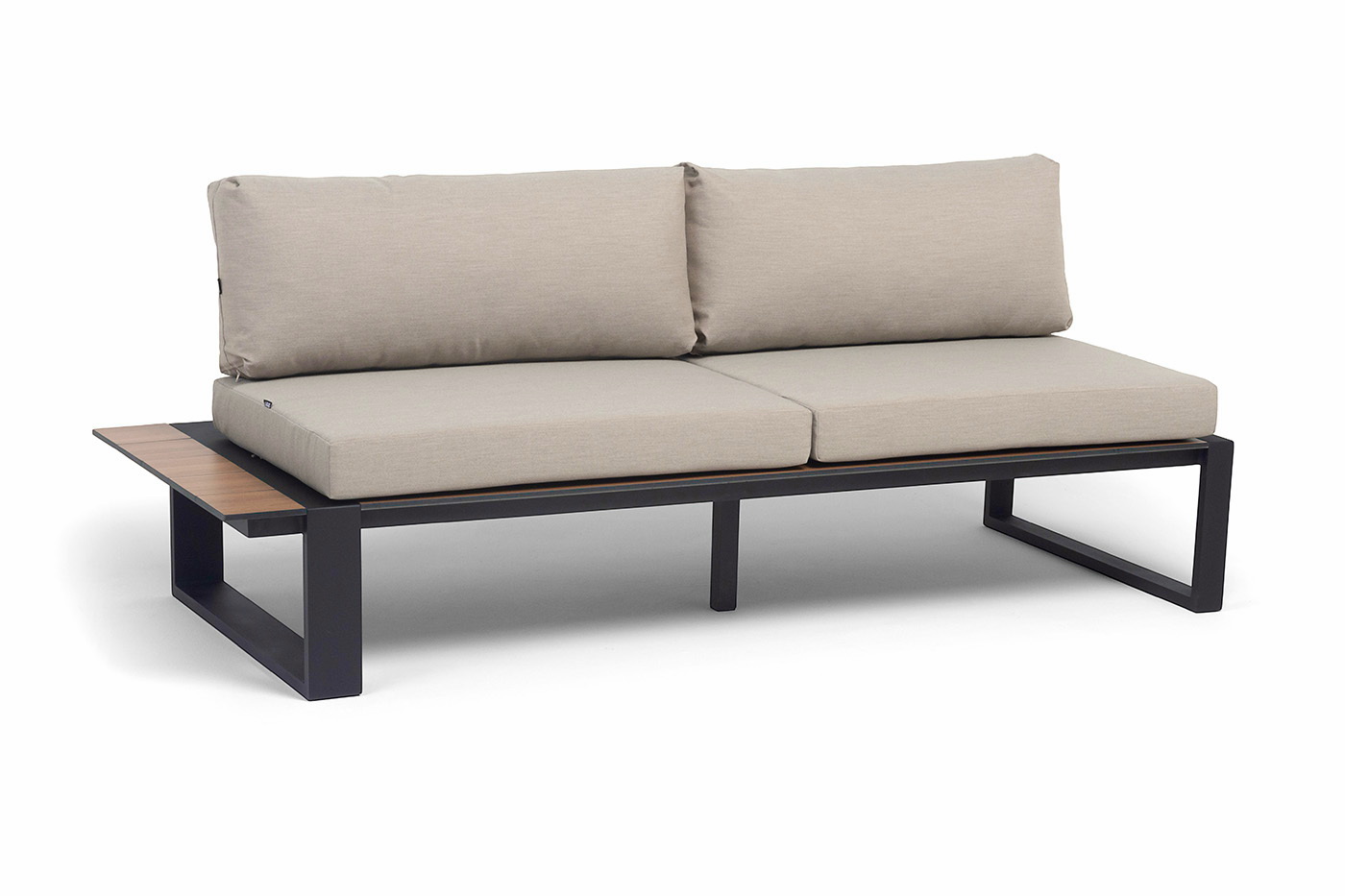 фото "тулон" правый модуль, каркас алюминий, hpl "дуб", черный муар, ткань бежевая 15052