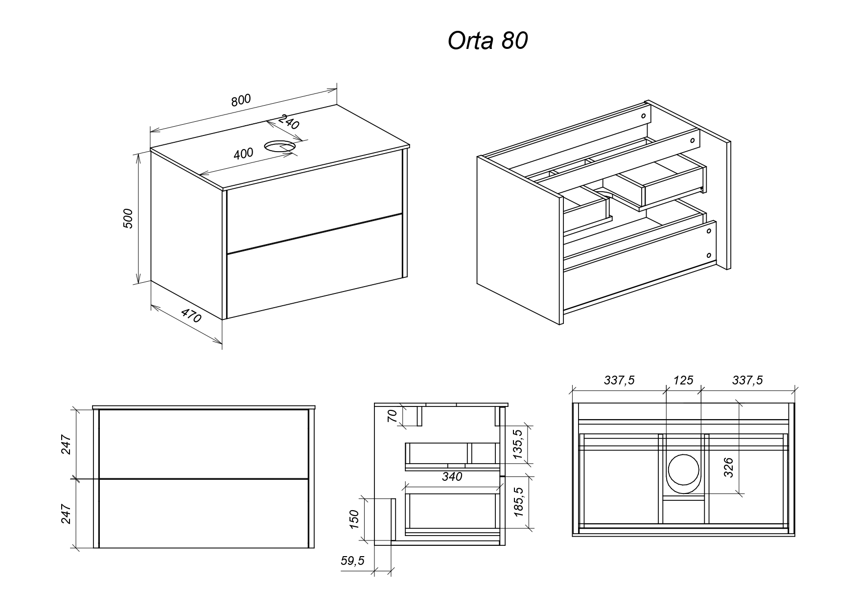 фото тумба orta 80 с накл.ум-к., с 2-мя ящ., подвесная белая