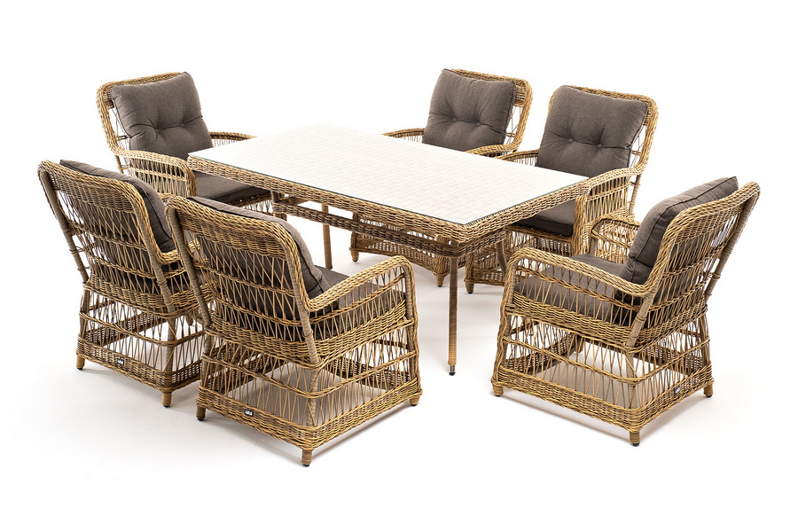 фото "цесена" обеденная группа плетеная из искусственного ротанга, цвет соломенный