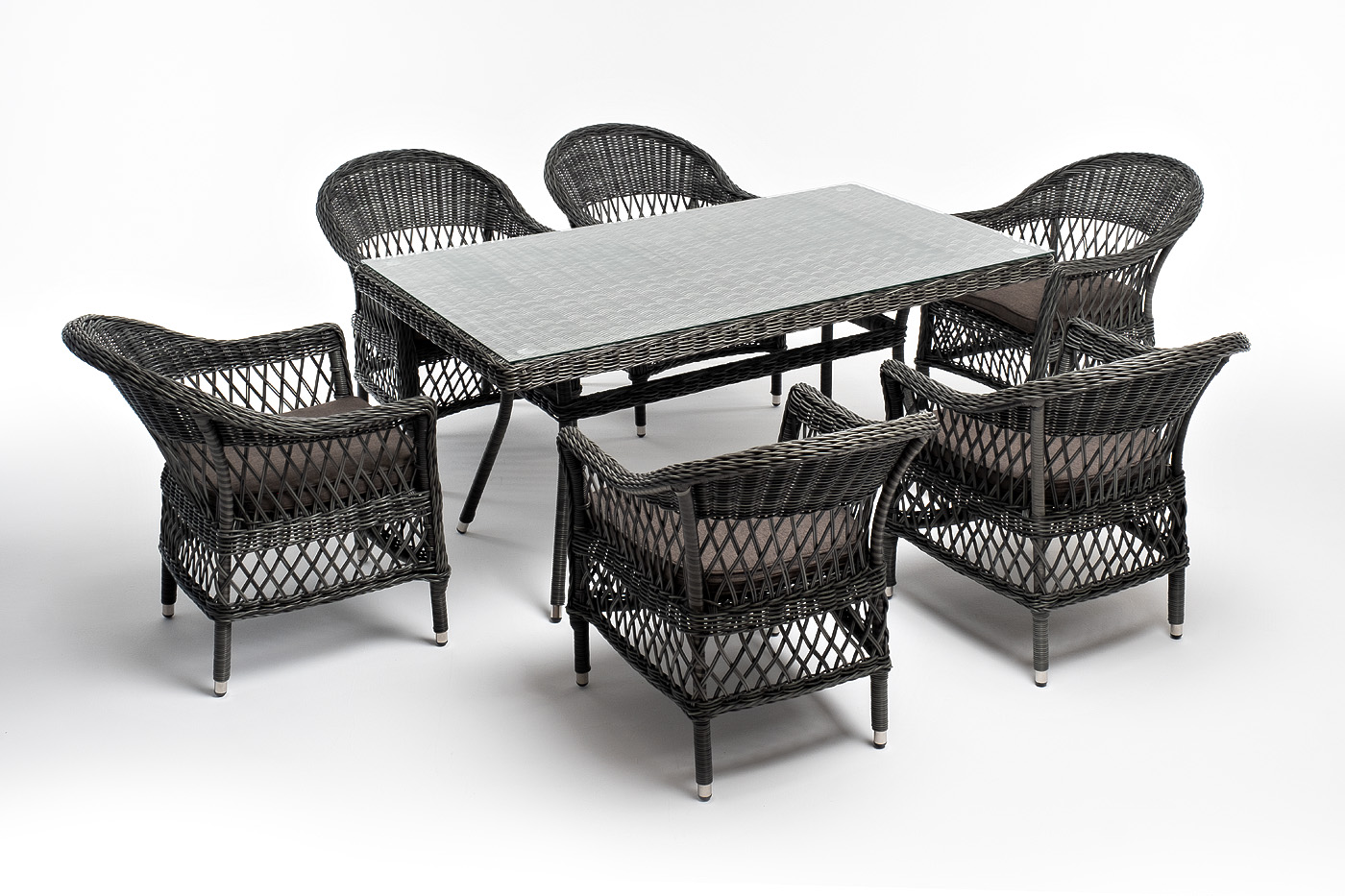 фото "амароне" обеденная группа из искусственного ротанга на 6 персон, цвет графит