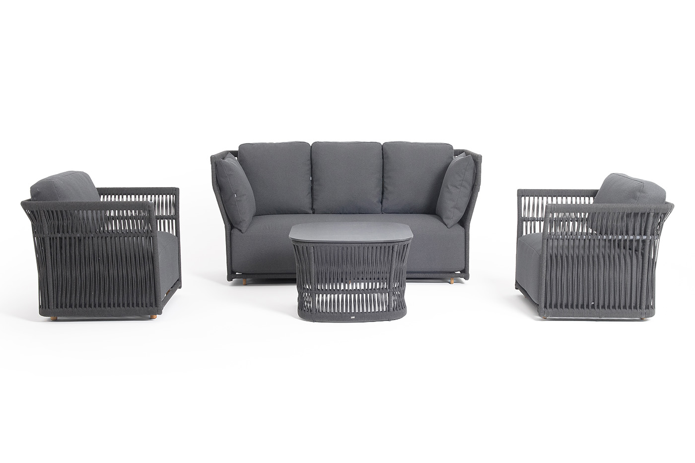 фото "лугано" лаунж-зона 5-местная плетеная из роупа (веревки), каркас алюминиевый темно-серый, роуп темно-серый