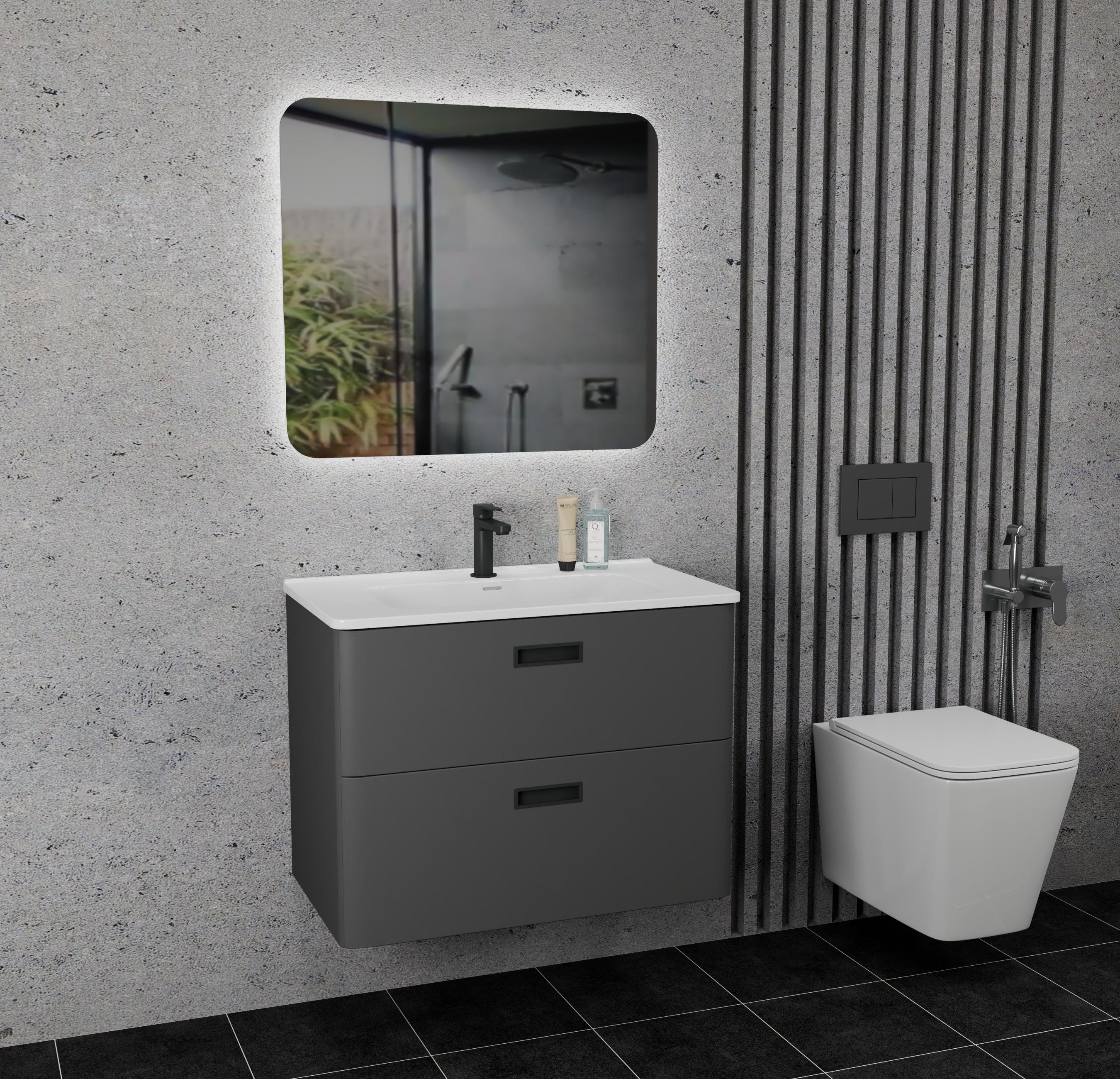 фото тумба 2 ящ. tuscany 70 с раковиной, графит матовый