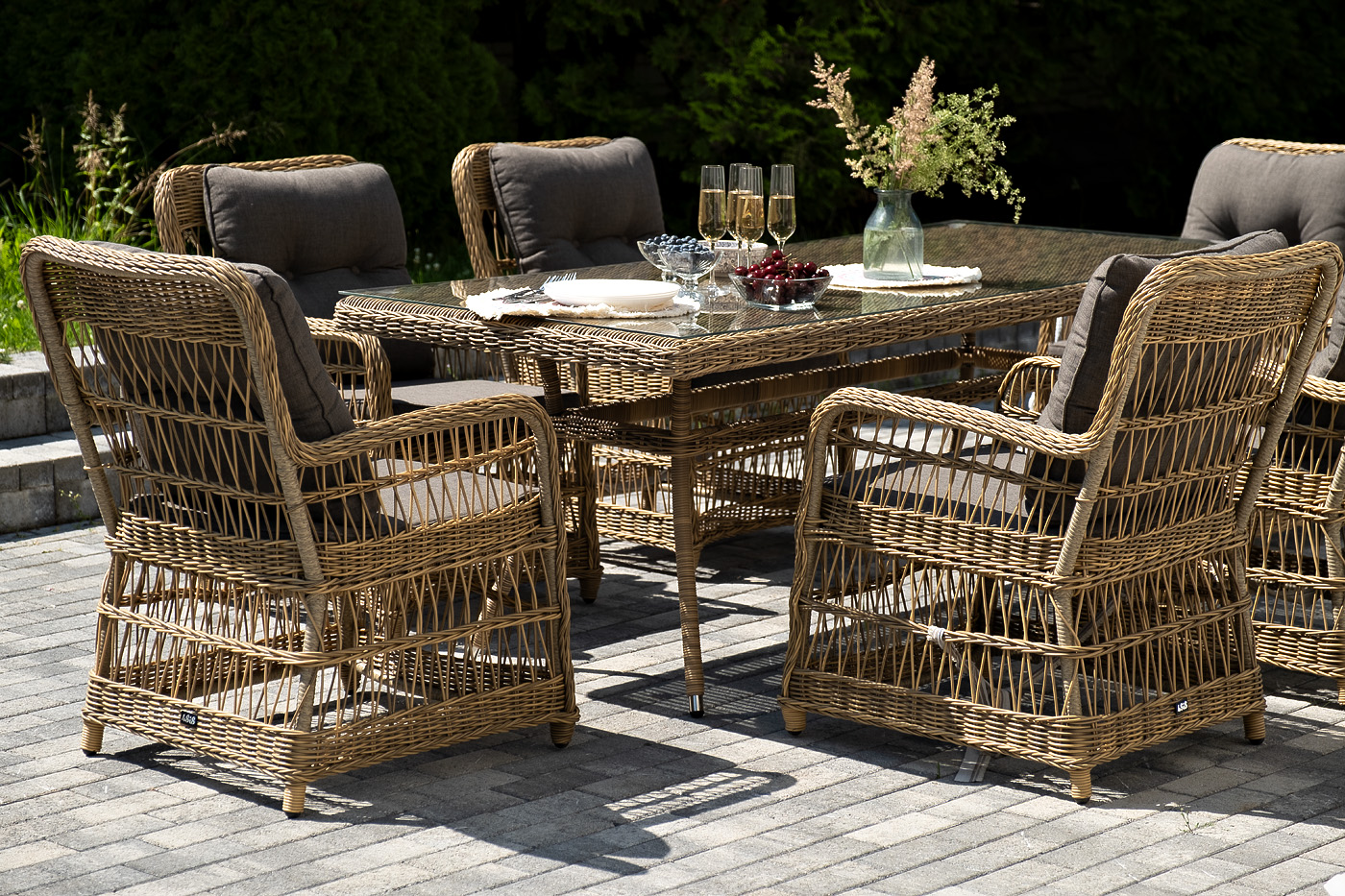 фото "цесена" обеденная группа плетеная из искусственного ротанга, цвет соломенный