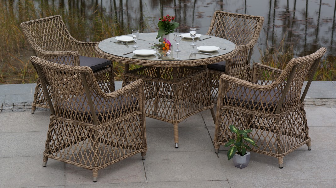 фото "эспрессо" плетеный круглый стол, диаметр 118 см, цвет соломенный