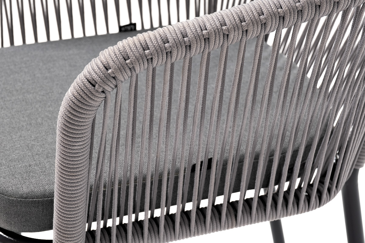 "Марсель" стул плетеный из роупа, каркас алюминий темно-серый (RAL7024) муар, роуп светло-серый круглый, ткань светло-серая фото "марсель" стул плетеный из роупа, каркас алюминий темно-серый (ral7024) муар, роуп светло-серый круглый, ткань светло-серая