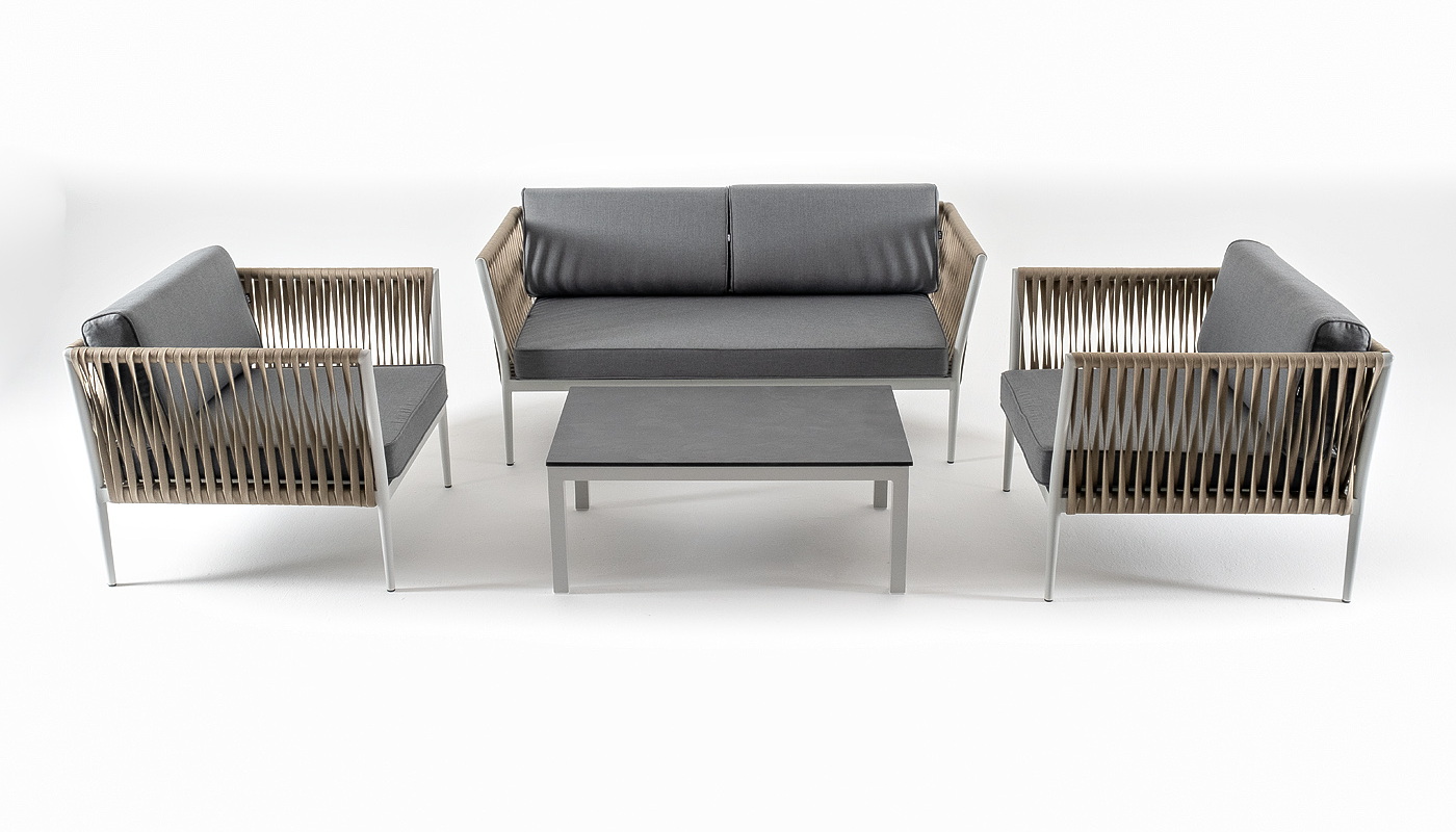 фото "касабланка" лаунж-зона плетеная из роупа 4-местная, цвет серый