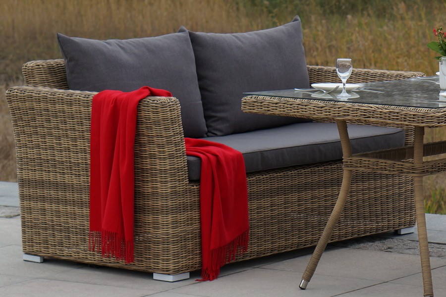 фото "капучино" диван из искусственного ротанга двухместный, цвет соломенный