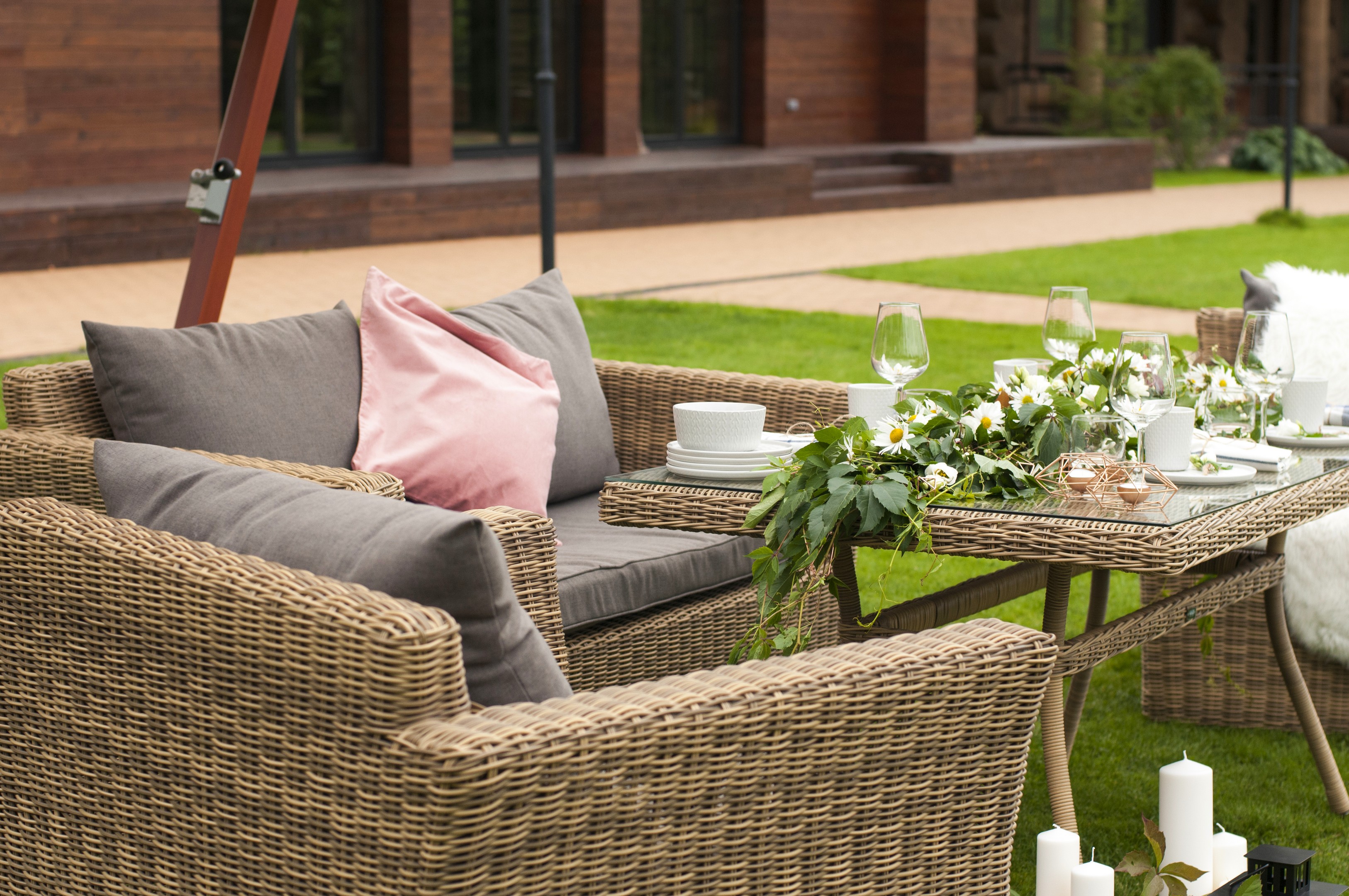 фото "аффогато" обеденная группа из искусственного ротанга, цвет соломенный