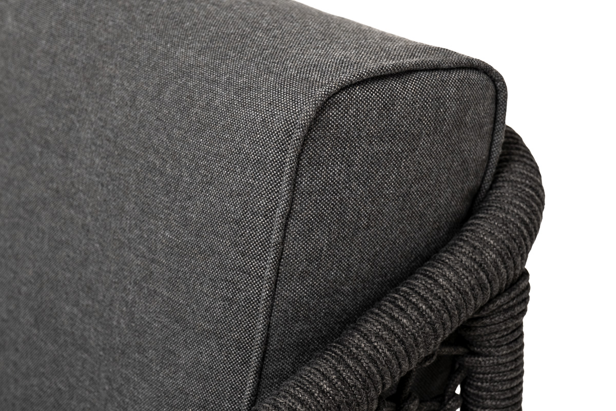 фото "канны" кресло плетеное из роупа (узелки), основание дуб, роуп темно-серый круглый, ткань темно-серая 027