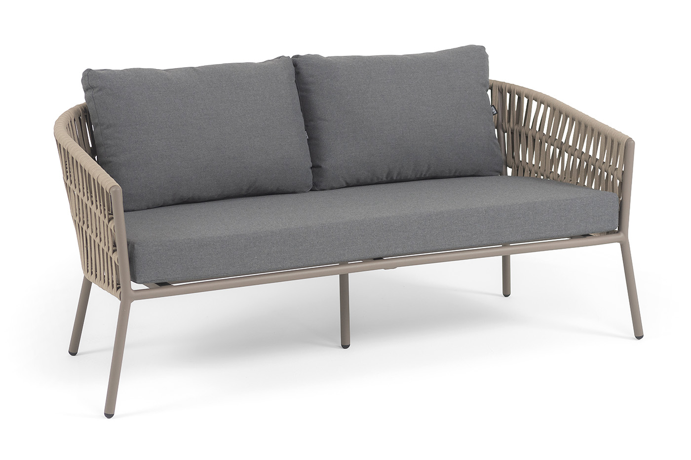 фото "комо" лаунж-зона 4-местная плетеная из роупа (веревки), каркас алюминиевый бежево-серый, роуп серо-коричневый