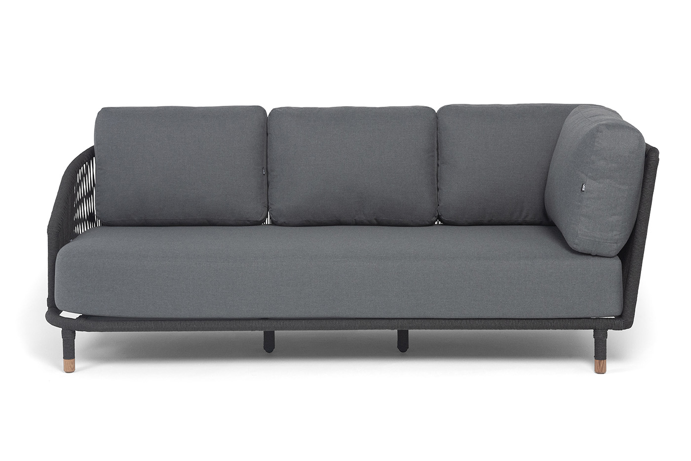 фото "верона" правый-угол модуль плетеный из роупа, каркас алюминий темно-серый (ral7024) муар, роуп темно-серый круглый, ткань темно-серая 027, l220х89