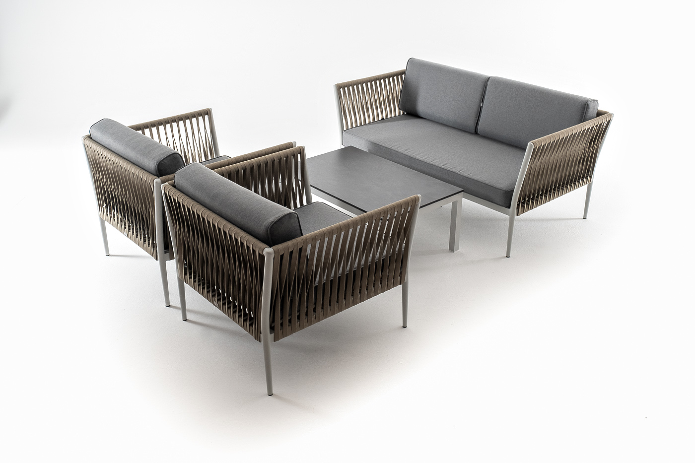 фото "касабланка" лаунж-зона плетеная из роупа 4-местная, цвет серый