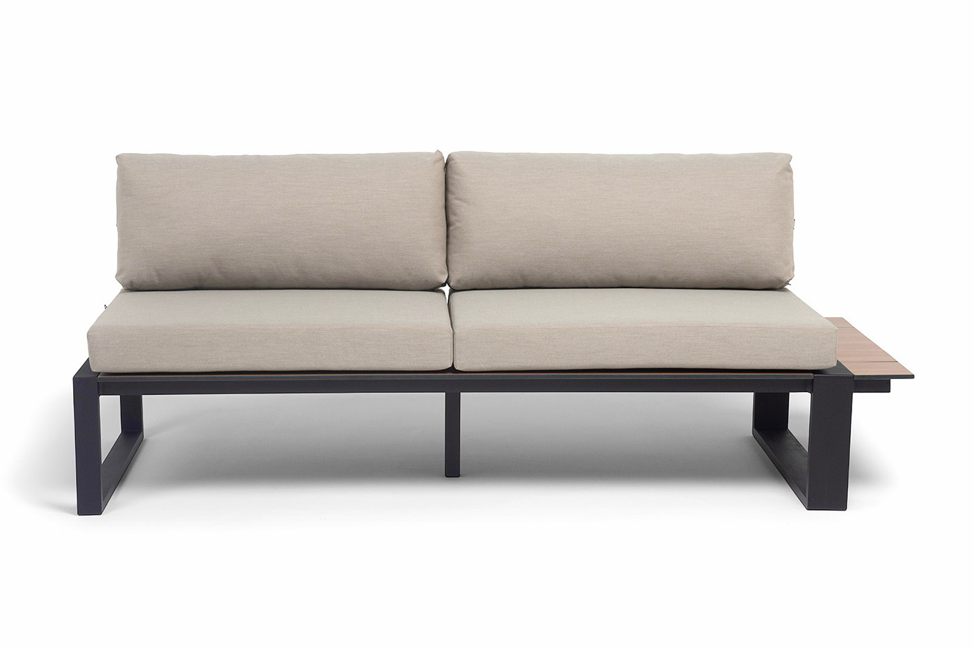 фото "тулон" левый модуль, каркас алюминий, hpl "дуб", черный муар, ткань бежевая 15052