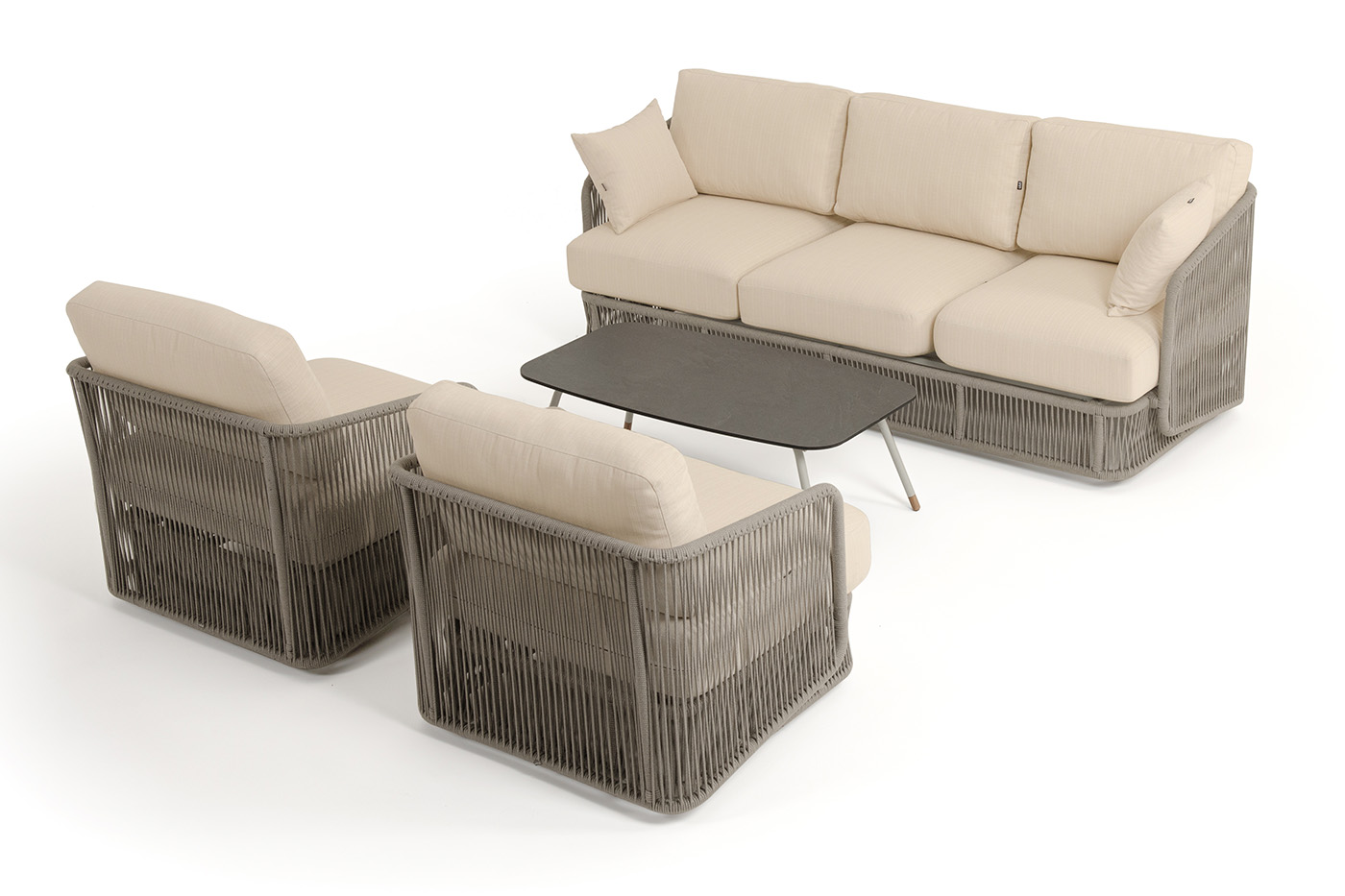 фото "альбано" лаунж-зона 5-местная плетеная из роупа (веревки), каркас алюминиевый светло-серый, роуп серый меланж