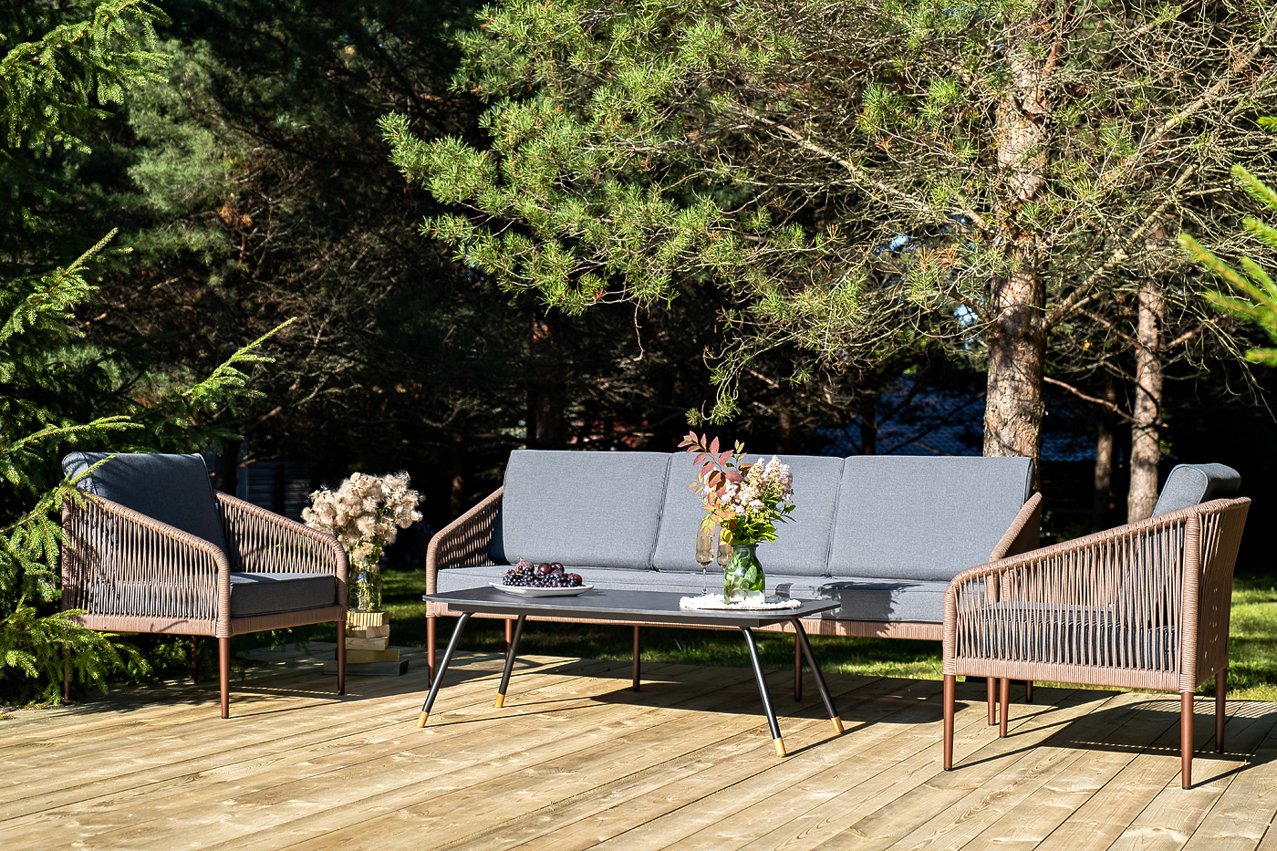 фото "канны" лаунж-зона 5-местная плетеная из роупа (веревки), роуп коричневый