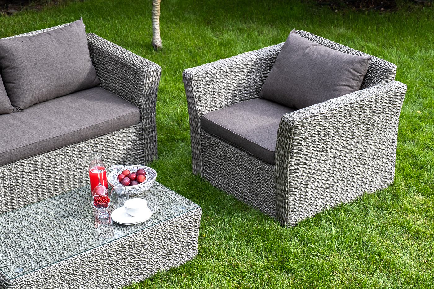 фото "капучино" лаунж-зона из искусственного ротанга (гиацинт), цвет серый