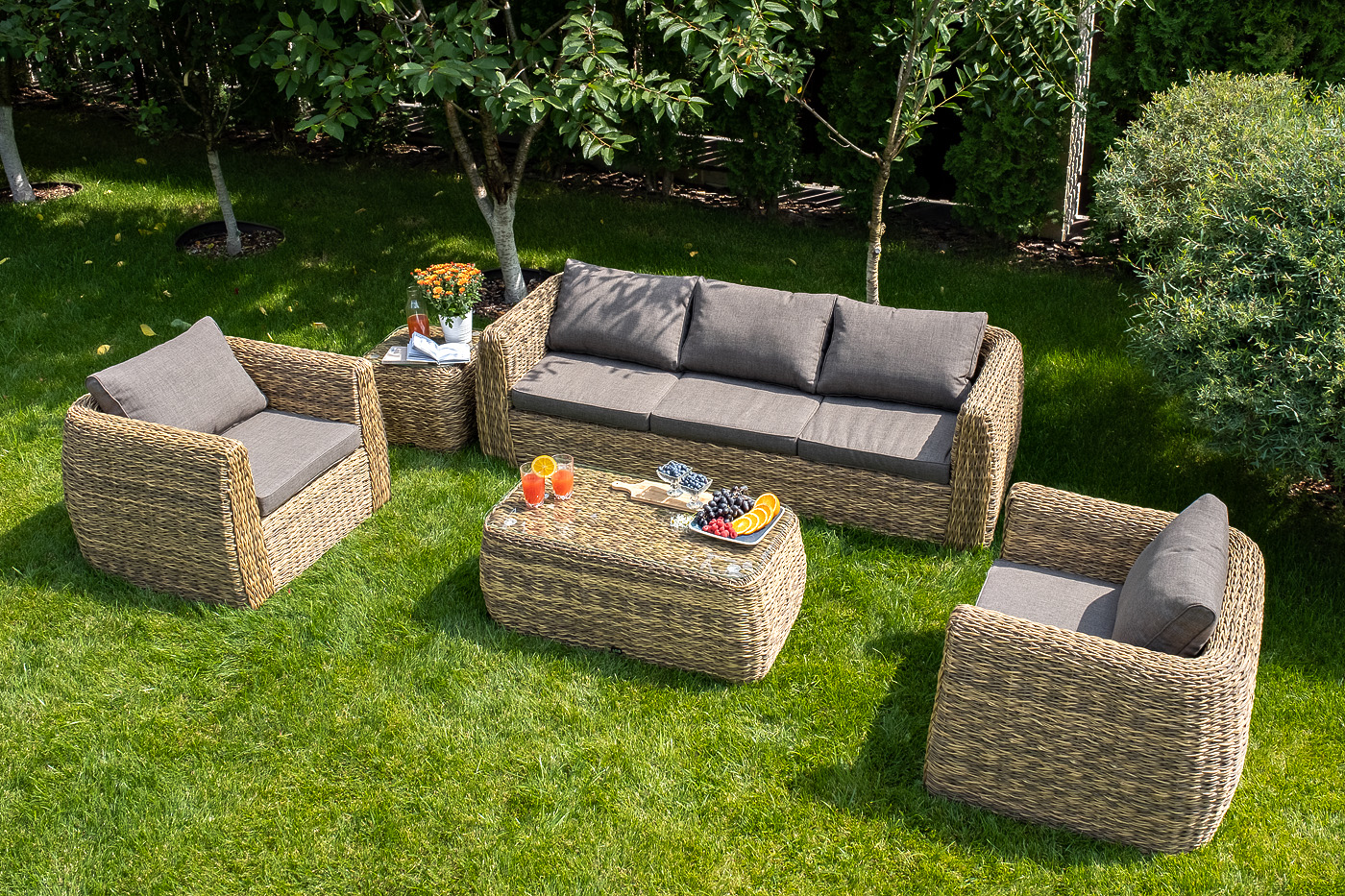 фото "кальяри" лаунж-зона из искусственного ротанга (гиацинт), цвет соломенный