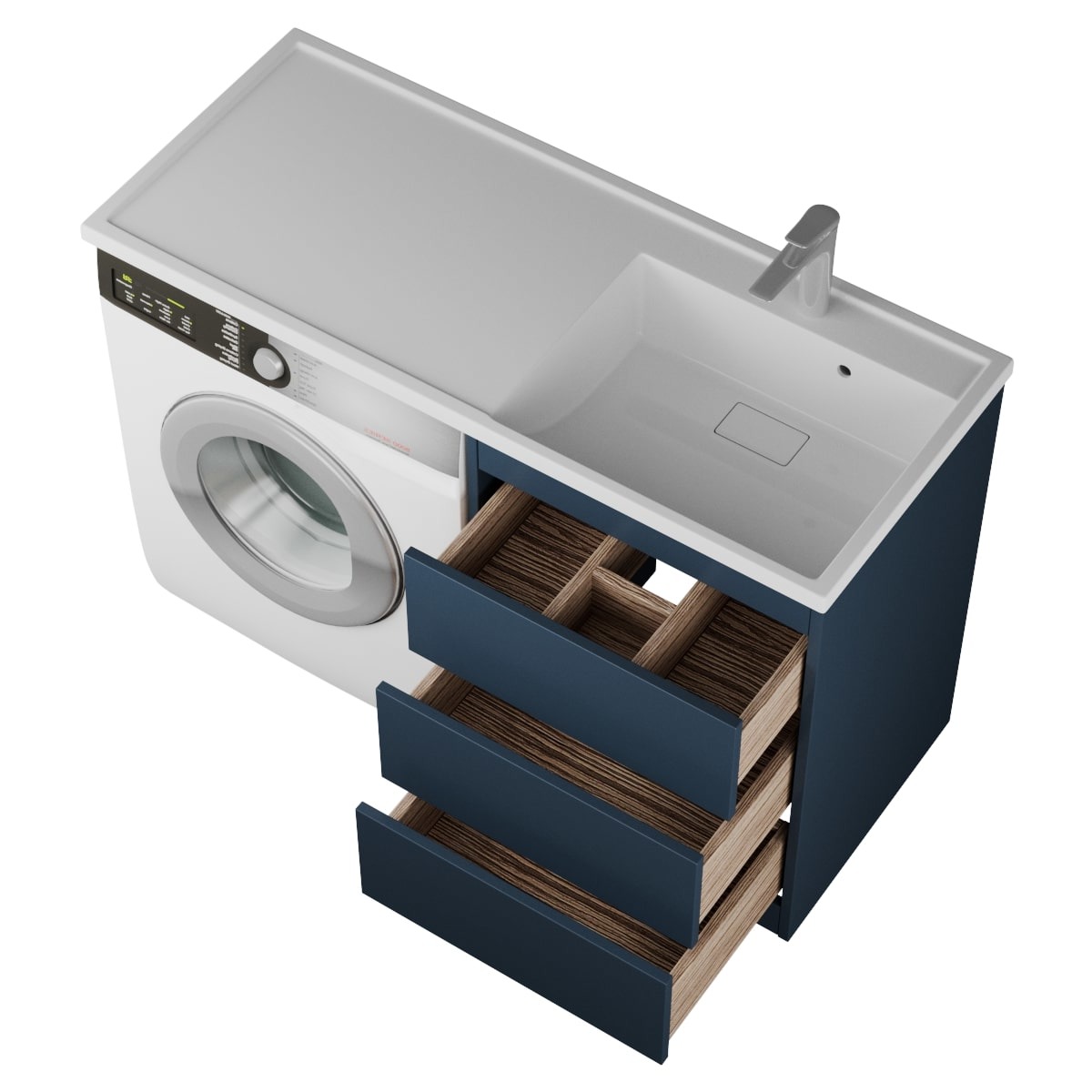 фото тумба с 2-мя ящ. и раковиной под стиральную машину nera 55, индиго