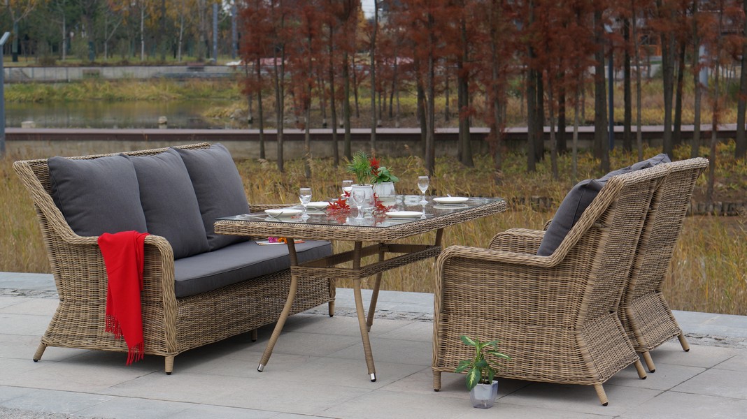 фото "гляссе" диван трехместный из искусственного ротанга, цвет соломенный