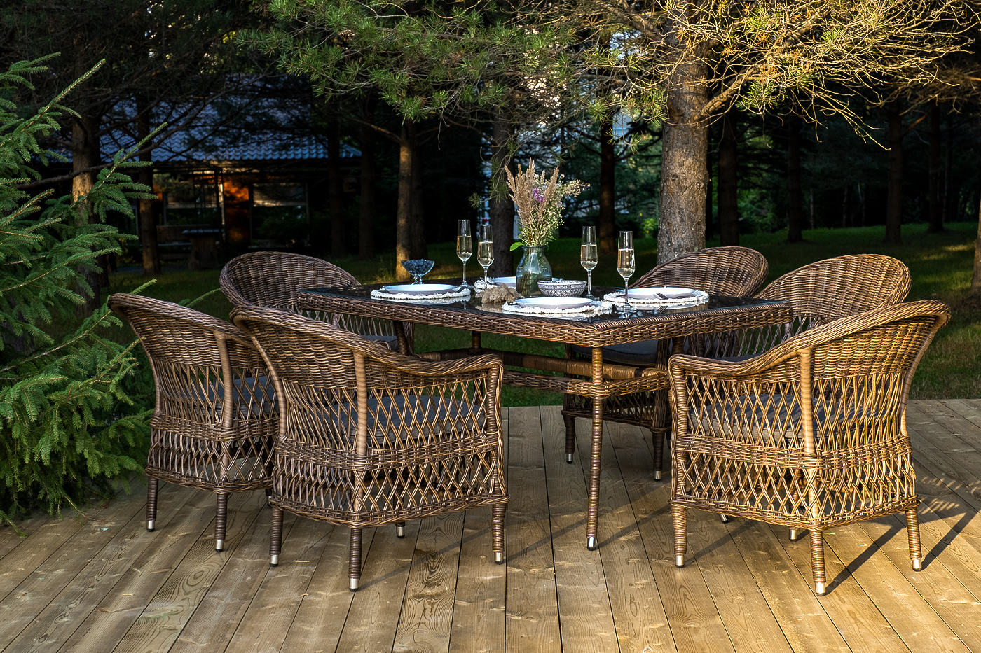 фото "амароне" обеденная группа из искусственного ротанга на 6 персон, цвет коричневый