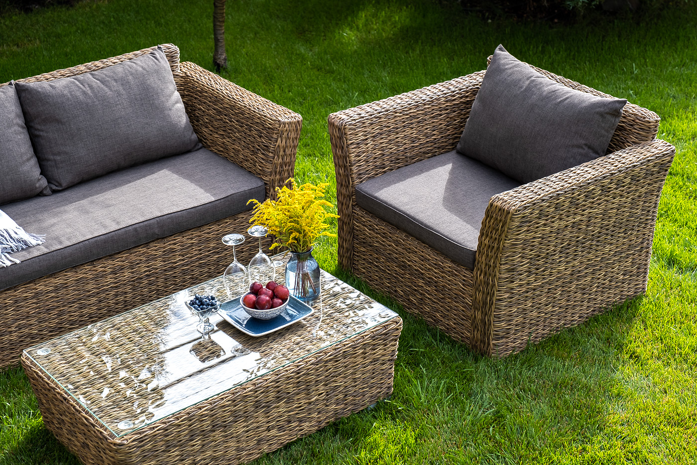 фото "капучино сингл" лаунж-зона из искусственного ротанга (гиацинт), цвет соломенный