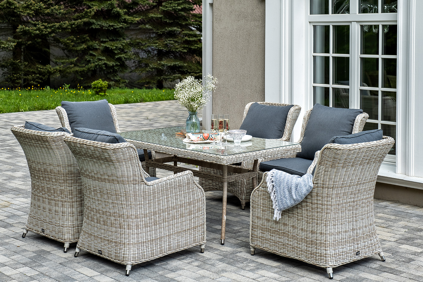 фото "неаполь" обеденная группа плетеная из искусственного ротанга, цвет соломенный