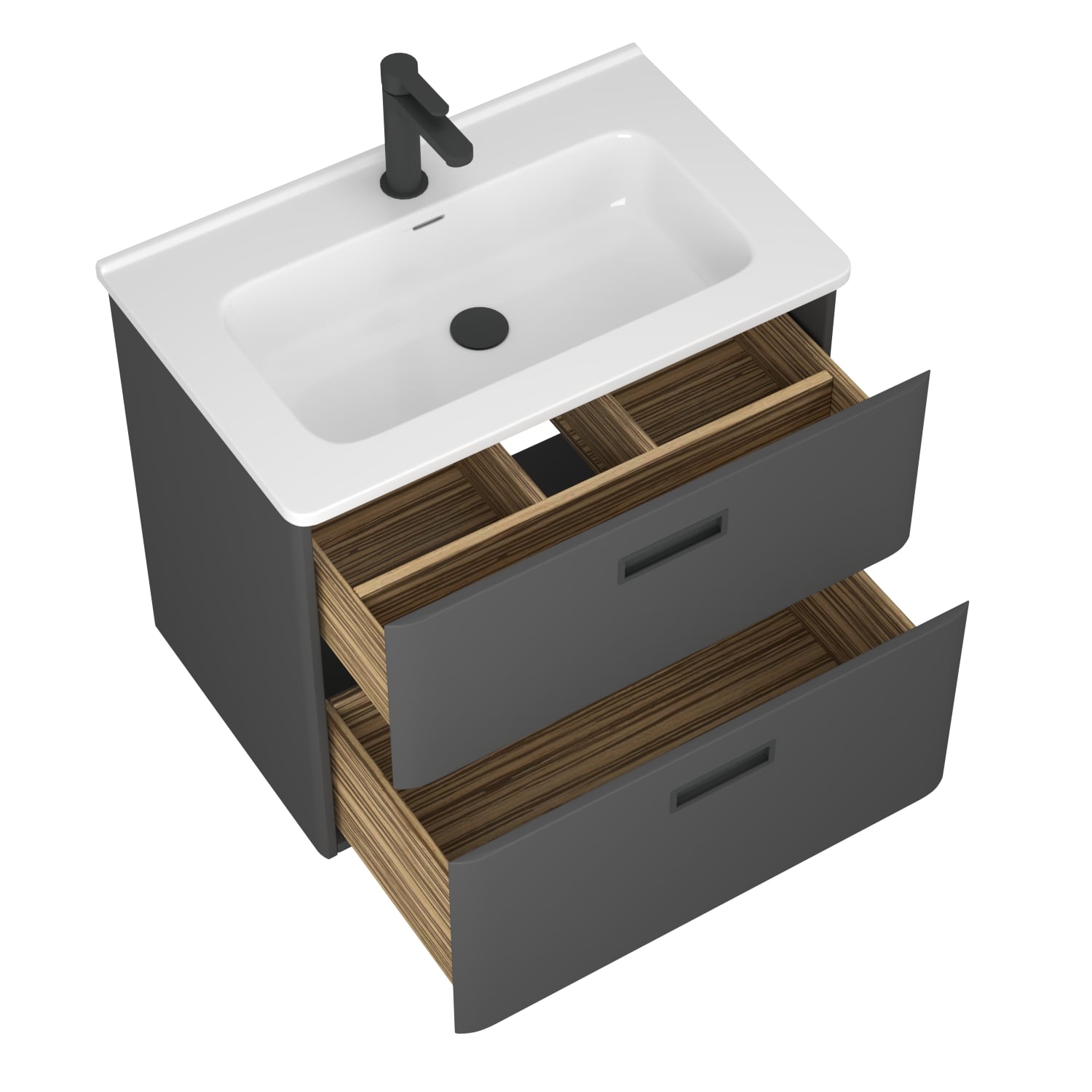 фото тумба 2 ящ. tuscany 70 с раковиной, графит матовый