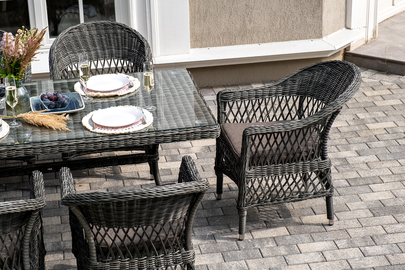 фото "амароне" обеденная группа из искусственного ротанга на 6 персон, цвет графит